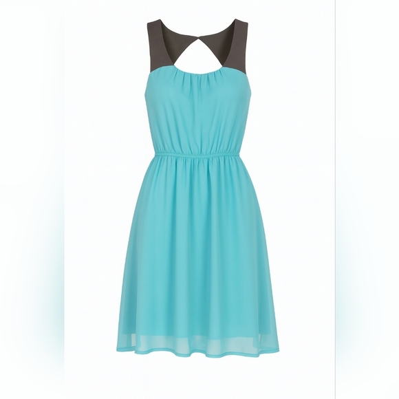 Tinley Teal Chiffon Sleeveless Fit & Flare Dress with Contrast Yoke - Picture 1 of 5